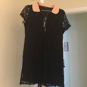 NWT black dress with short sleeve and beich collar